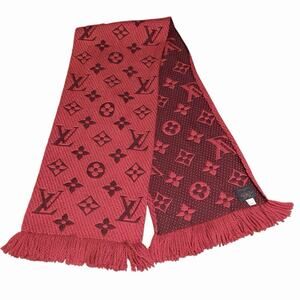Louis Vuitton Red Logomania Wool and Silk Monigram Scarf - Fringed Ends - 60”L